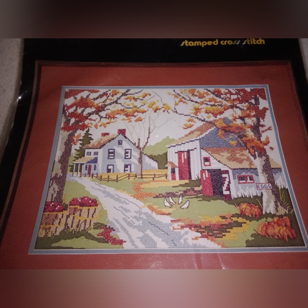 Dimensions Autumn Countryside Cross Stitch Kit New Old Stock Apple Bushels 1985